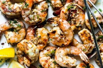 1 Skewers of Grilled Shrimp Infused with Garlic