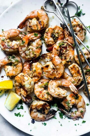 1 Skewers of Grilled Shrimp Infused with Garlic