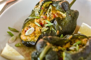 1Pasilla peppers filled with a savory stuffing. 1