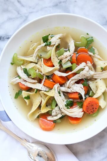 1Soup made from scratch with chicken and noodles 1