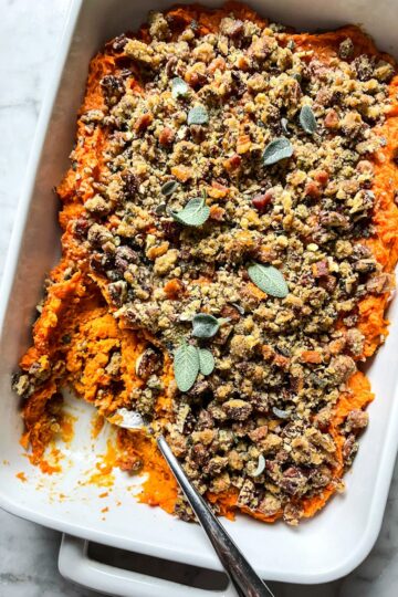 Savory Crumble Topped Sweet Potato Casserole