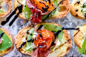 Melted Mozzarella Caprese Crostini Toasts 2 Toasted Crostini with Melted Mozzarella Caprese