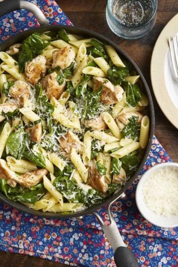 Chicken Spinach Skillet Pasta with Lemon Parmesan