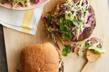 Cilantro Bean Burgers with Creamy Avocado Lime Slaw