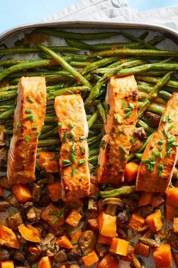 Ginger Tahini Oven Baked Salmon Vegetables