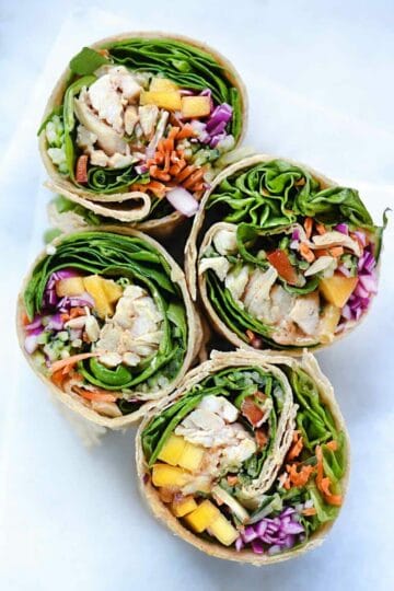 Chicken and Mango Rainbow Veggie Wraps