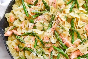 Creamy Asparagus & Salmon Pasta 3 Creamy Bowtie Pasta with Salmond and Asparagus foodiecrush
