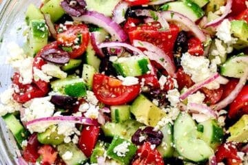 Easy Greek Salad with Avocado | Healthy & Fresh Mediterranean Recipe 6 Greek Salad with Avocado everydaydeliciouskitchen.com 11 2 1024x1536 1
