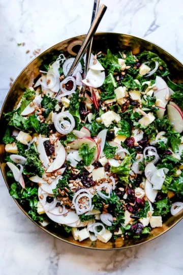 Kale Salad with Cranberries, Apple and Cheddar Cheese