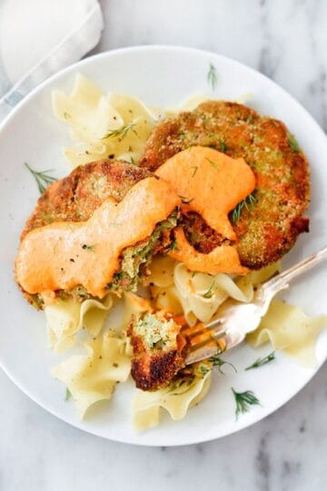 Salmon Cakes Red Pepper Cream 8