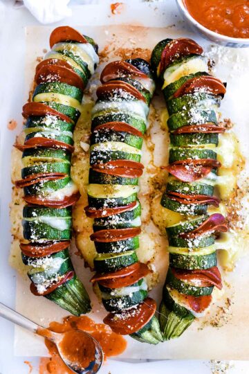 1 Stuffed Zucchini Hasselback Pepperoni Pizza Style