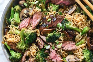 Ramen Noodles with Marinated Steak and Broccoli 011